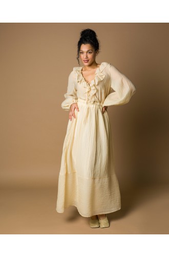 Maha Langes Kleid aus Crinkle-Tencel (Ecru)