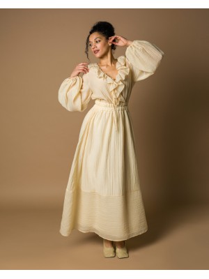 Maha Langes Kleid aus Crinkle-Tencel (Ecru)