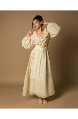 Maha Langes Kleid aus Crinkle-Tencel (Ecru)