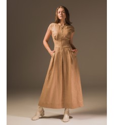 Maha Langes Leinenkleid mit Reißverschluss (Sand)