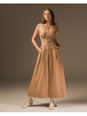 Maha Langes Leinenkleid mit Reißverschluss (Sand)