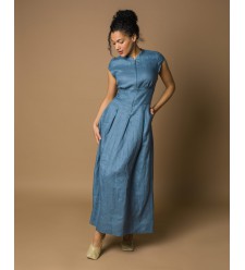 Maha Langes Leinenkleid mit Reißverschluss (Blau)