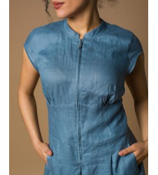 Maha Langes Leinenkleid mit Reißverschluss (Blau)