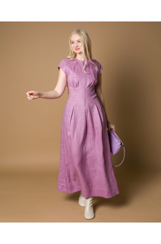 Maha Langes Leinenkleid mit Reißverschluss (Flieder)