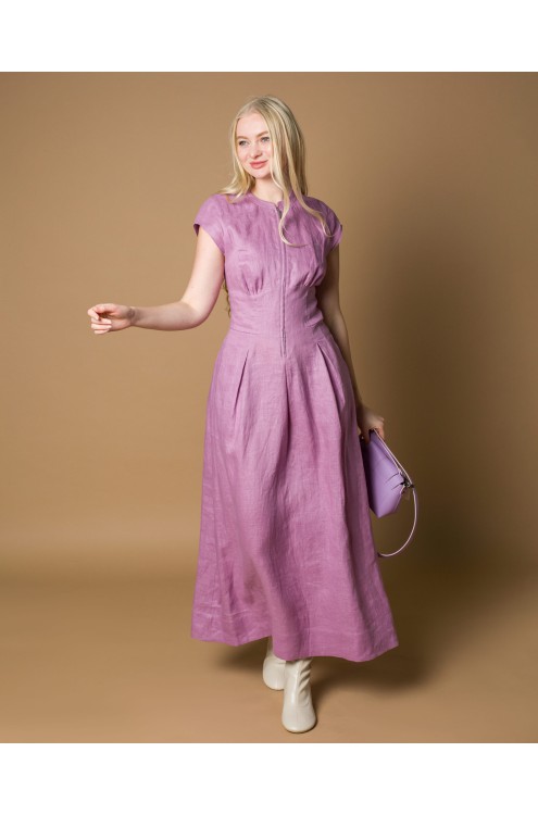 Maha Langes Leinenkleid mit Reißverschluss (Flieder)