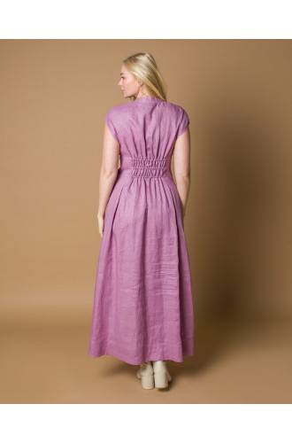 Maha Langes Leinenkleid mit Reißverschluss (Flieder)