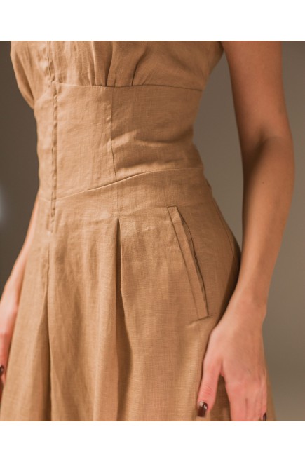Maha Langes Leinenkleid mit Reißverschluss (Sand)