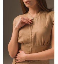 Maha Langes Leinenkleid mit Reißverschluss (Sand)