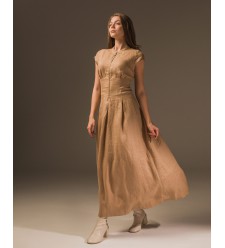 Maha Langes Leinenkleid mit Reißverschluss (Sand)