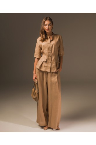 Maha Anzug: Jacke und Hose aus Naturleinen (Sand)