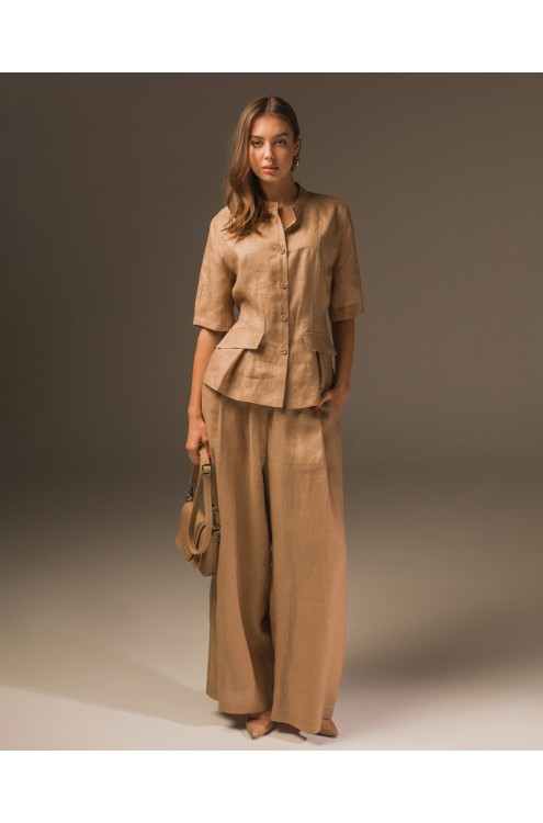 Maha Anzug: Jacke und Hose aus Naturleinen (Sand)