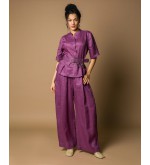 Maha Anzug: Jacke und Hose aus Naturleinen (Lila)