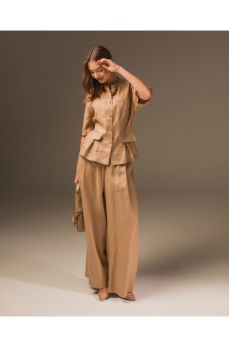 Maha Anzug: Jacke und Hose aus Naturleinen (Sand)