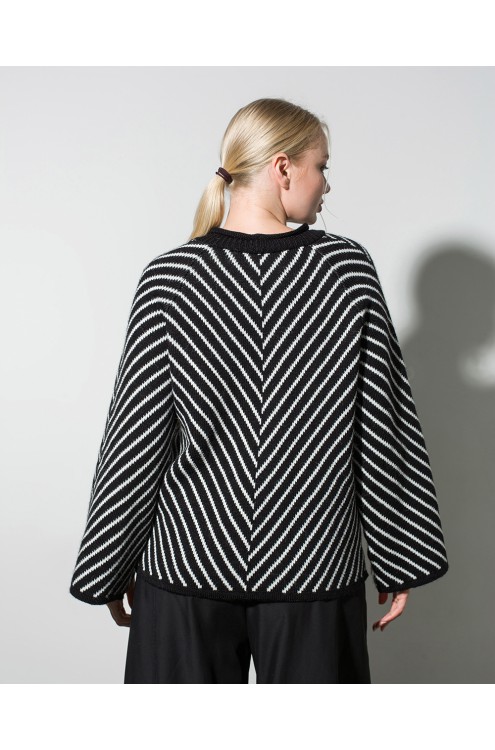 Maha Pullover mit Diagonalstreifen (Schwarz und Weiß)