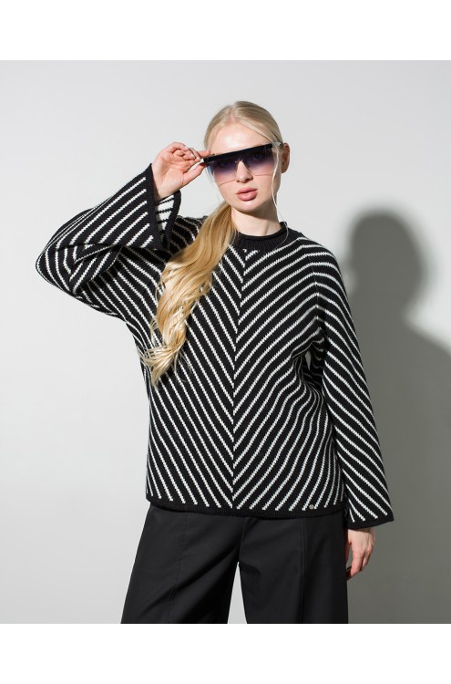 Maha Pullover mit Diagonalstreifen (Schwarz und Weiß)