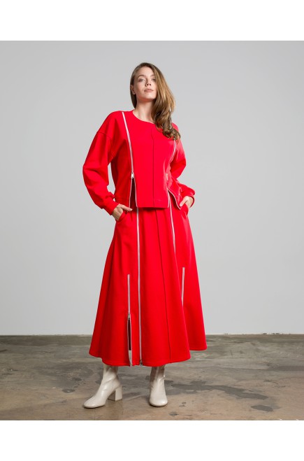 Maha Set: Sweatshirt & Rock mit Reißverschlüssen (Rot)