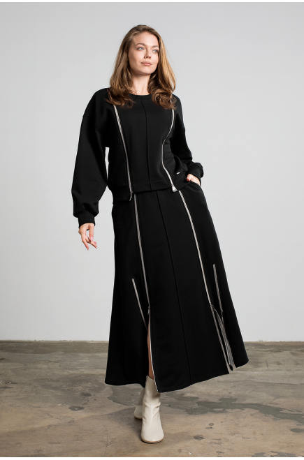 Maha Set: Sweatshirt & Rock mit Reißverschlüssen (Schwarz)