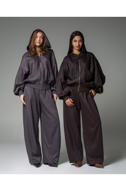 Maha Set: Jacke mit Kapuze und Barrel-Hose (Schokoladenbraun)