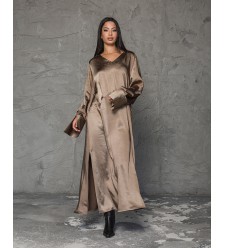 Maha Satin-Maxikleid (Taupe)