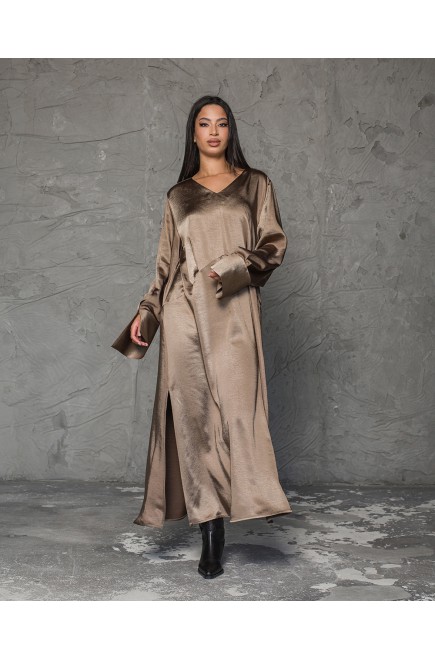 Maha Satin-Maxikleid (Taupe)