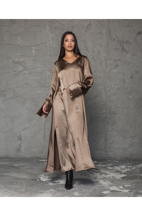 Maha Satin-Maxikleid (Taupe)