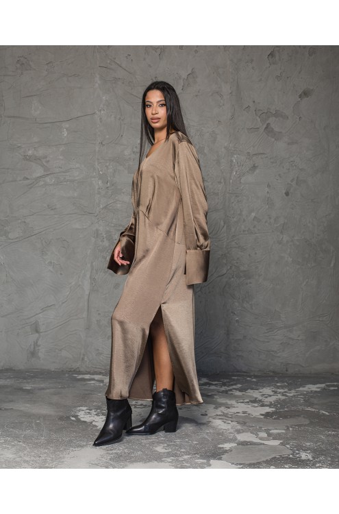 Maha Satin-Maxikleid (Taupe)