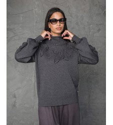 Maha Baumwollpullover mit handgehäkelten Blumen