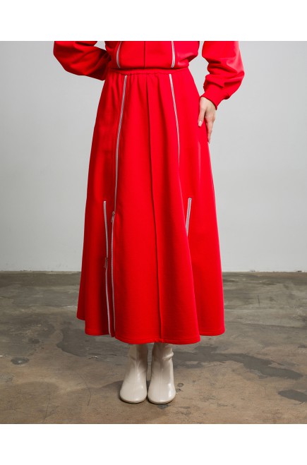 Maha Set: Sweatshirt & Rock mit Reißverschlüssen (Rot)