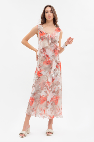 Dress with a poppy pattern and short sleeves