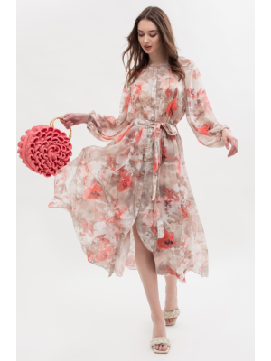 Long-Sleeve Dress with Poppy Flourish