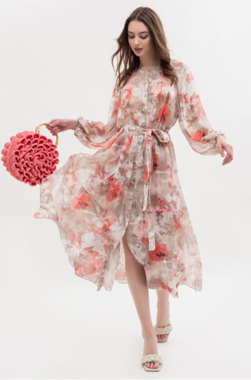 Blumenmuster Langarmkleid: Zeitlose Eleganz