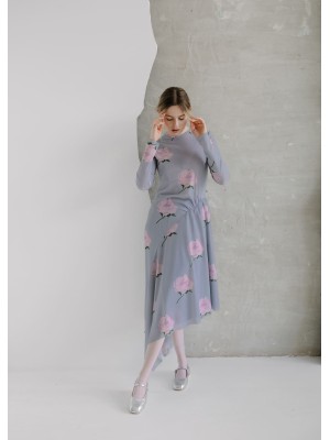 Nagrodzki.S Halbdurchsichtiges, asymmetrisches Kleid mit einzigartigem Muster