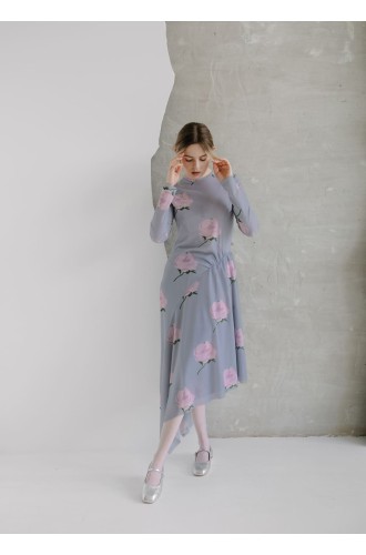 Nagrodzki.S Halbdurchsichtiges, asymmetrisches Kleid mit einzigartigem Muster