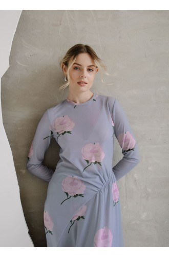 Nagrodzki.S Halbdurchsichtiges, asymmetrisches Kleid mit einzigartigem Muster