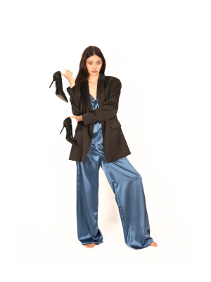 Satin silk wide-leg pants