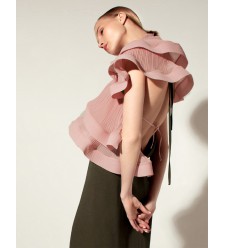 Panove Plissiertes Chiffon-Top-Bolero mit Transformation (Rosa)