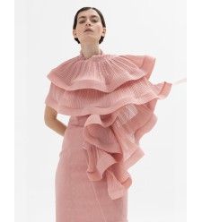 Panove Plissiertes Chiffon-Top-Bolero mit Transformation (Rosa)