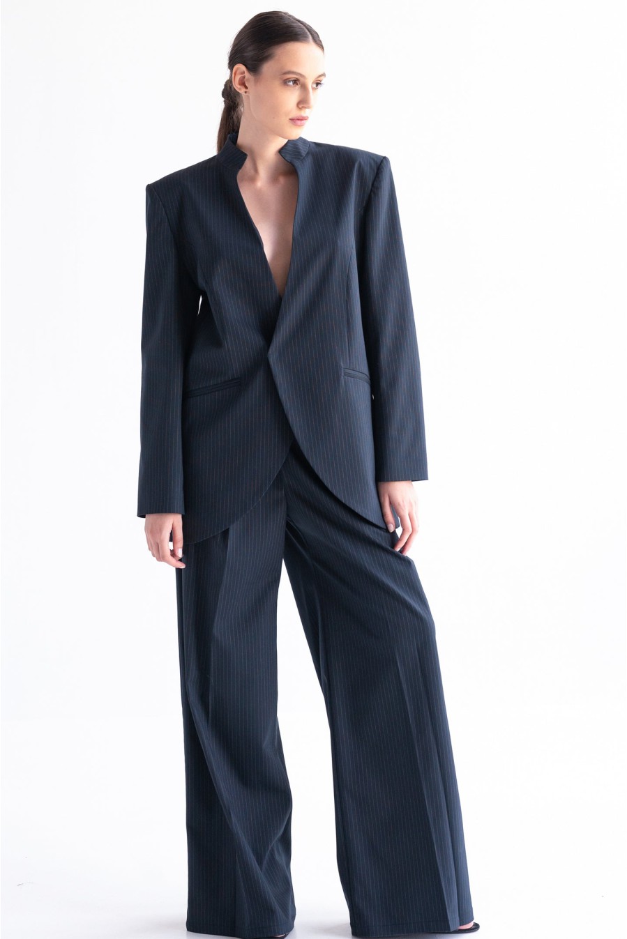 Pinstriped Wide-Leg Cotton Pants by Panove