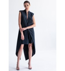 Navy Blue Pinstriped Vest by Panove Navy Blue Pinstriped Vest by Panove