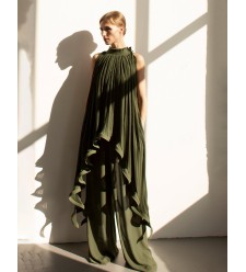 Asymmetric Pleated Chiffon Transformer Blouse by Panove