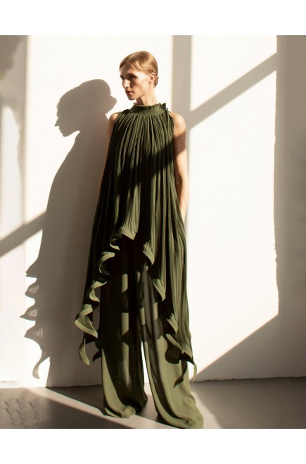 Asymmetrische Plissierte Chiffon-Bluse (Transformer) von Panove