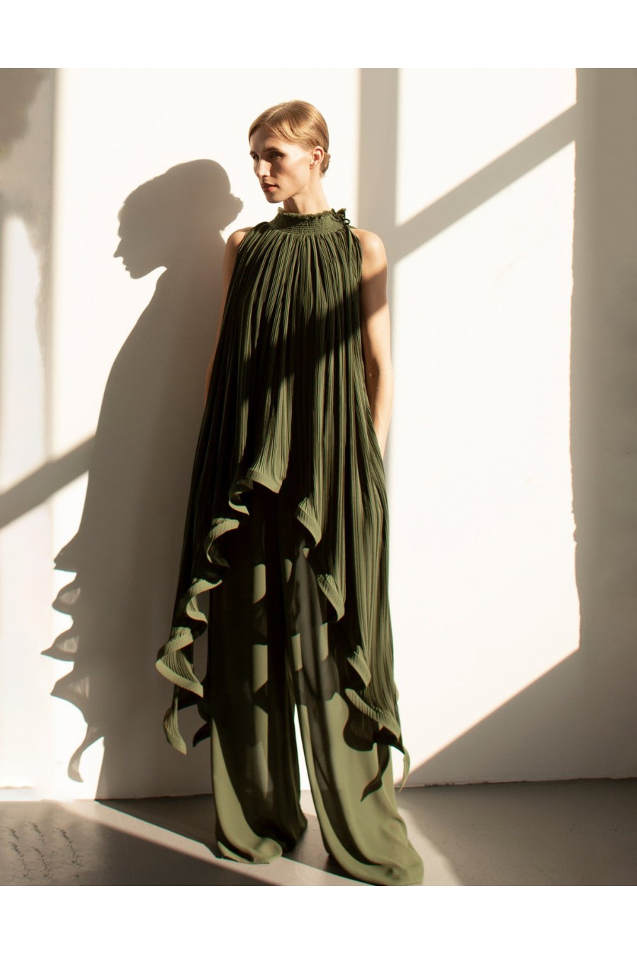 Asymmetric Pleated Chiffon Transformer Blouse by Panove