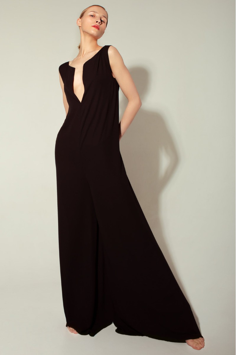 Panove Schwarzer Crêpe-Chiffon Overall