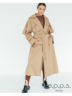 Trenchcoat aus poliertem Baumwollstoff (dunkler Sand)