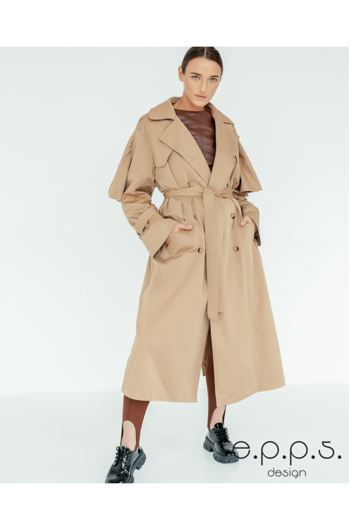 Trenchcoat aus poliertem Baumwollstoff (dunkler Sand)