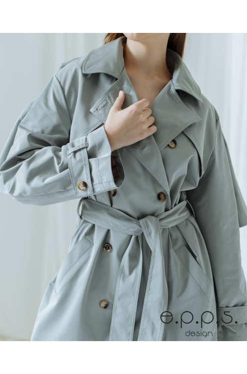 Trenchcoat aus poliertem Baumwollstoff (Wermut)