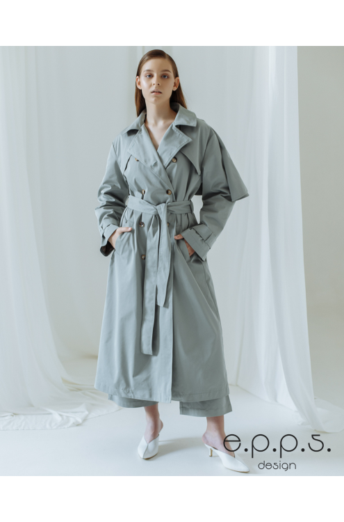 Trenchcoat aus poliertem Baumwollstoff (Wermut)