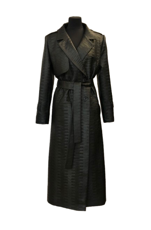 Trenchcoat aus geknittertem Kunstleder (Schwarz)