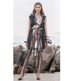 Transparenter Kurz Trenchcoat mit Akzenten (Schwarz)