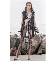 Transparenter Kurz Trenchcoat mit Akzenten (Schwarz)